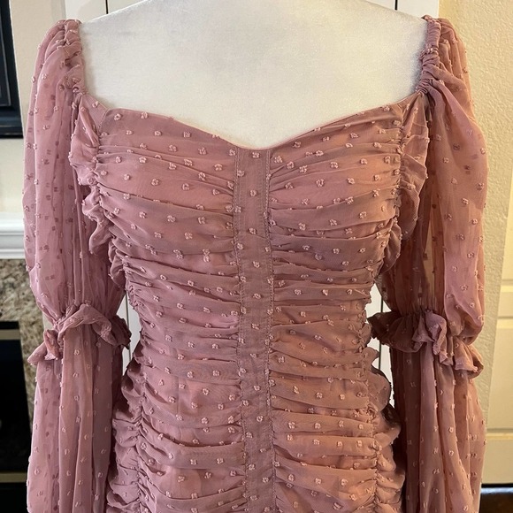 NWT Nasty Gal Plus Ruched Mesh Puff Sleeve Top Victorian Cottagecore Pink Sz 16 - Picture 6 of 9